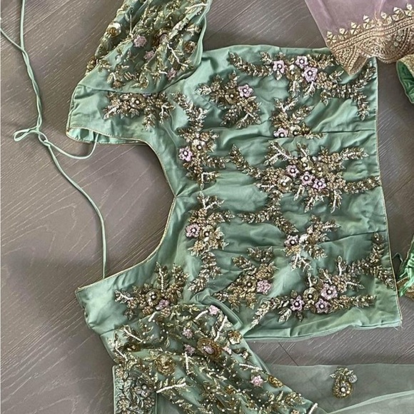 Saje Green and Pink Lengha - Picture 3 of 4